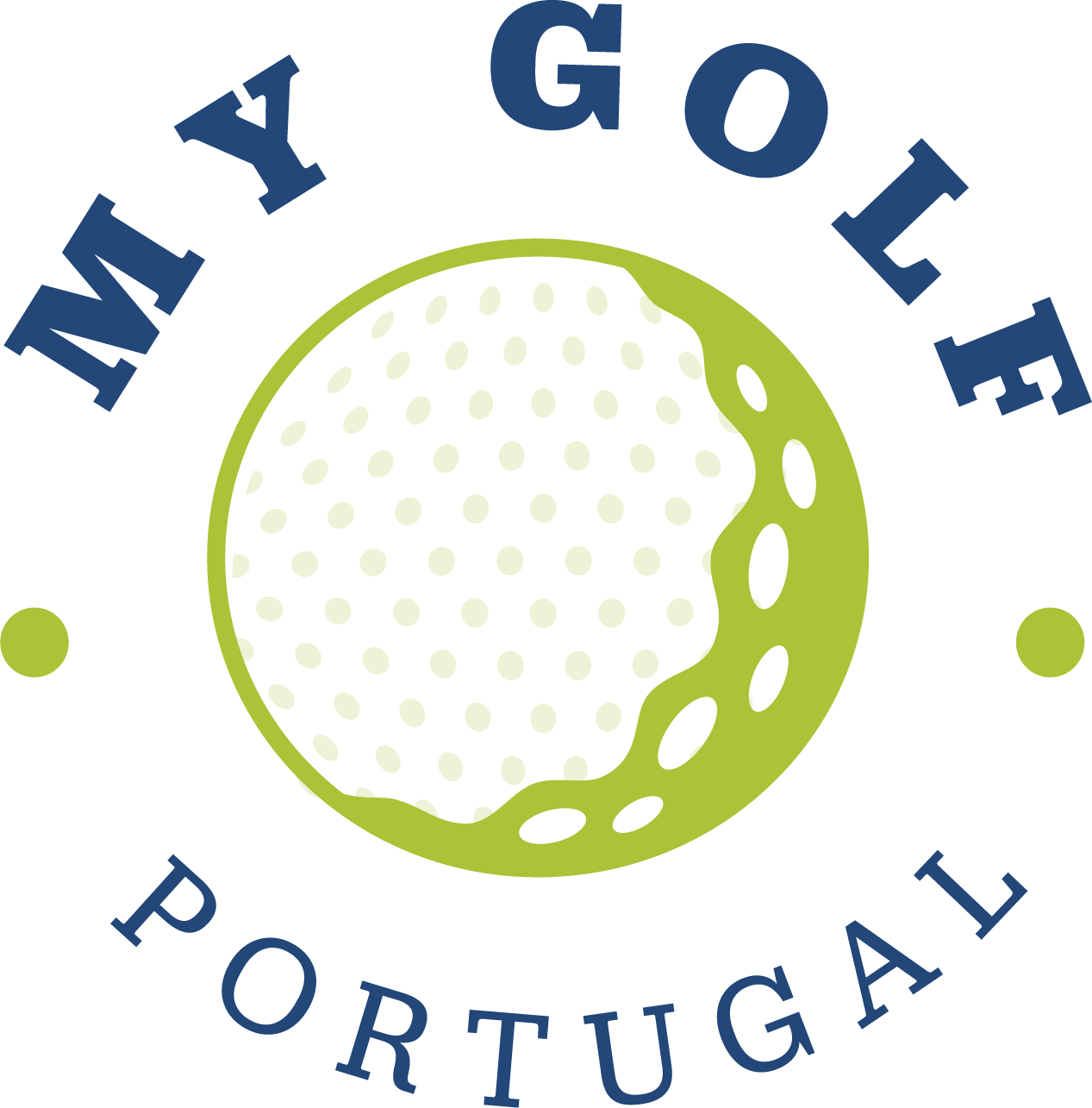 logo My Golf Portugal com bola de Golfe verde no centro e letras em azul ao redor da bola com a frase My Golf Portugal